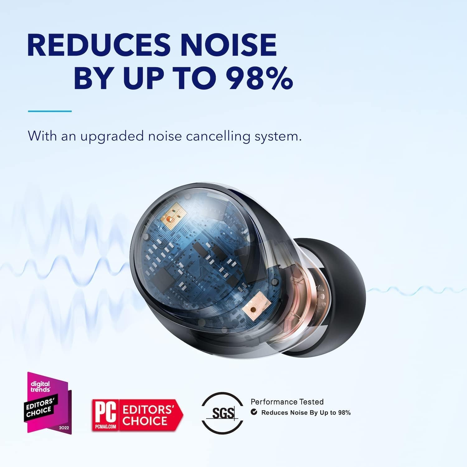 by Anker Space A40 Adaptive Active Noise Cancelling Wireless Earbuds, Reduce Noise by up to 98%, Ultra Long 50H Playtime, 10H Single Playtime, Hi-Res Sound, Comfortable Fit, Wireless Charge