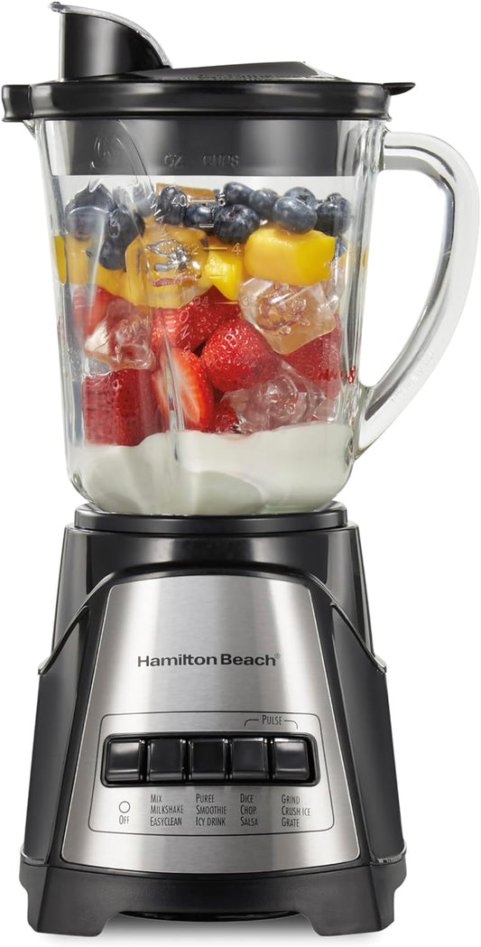 Power Elite Wave Action Blender for Shakes and Smoothies, Puree, Crush Ice, 40 Oz Glass Jar, 12 Functions, Stainless Steel Ice Sabre Blades, 700 Watts, Black (58148A)