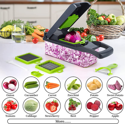 Vegetable Chopper, Pro Onion Chopper, 14 in 1Multifunctional Food Chopper, Kitchen Vegetable Slicer Dicer Cutter,Veggie Chopper with 8 Blades,Carrot Chopper with Container (Grey)