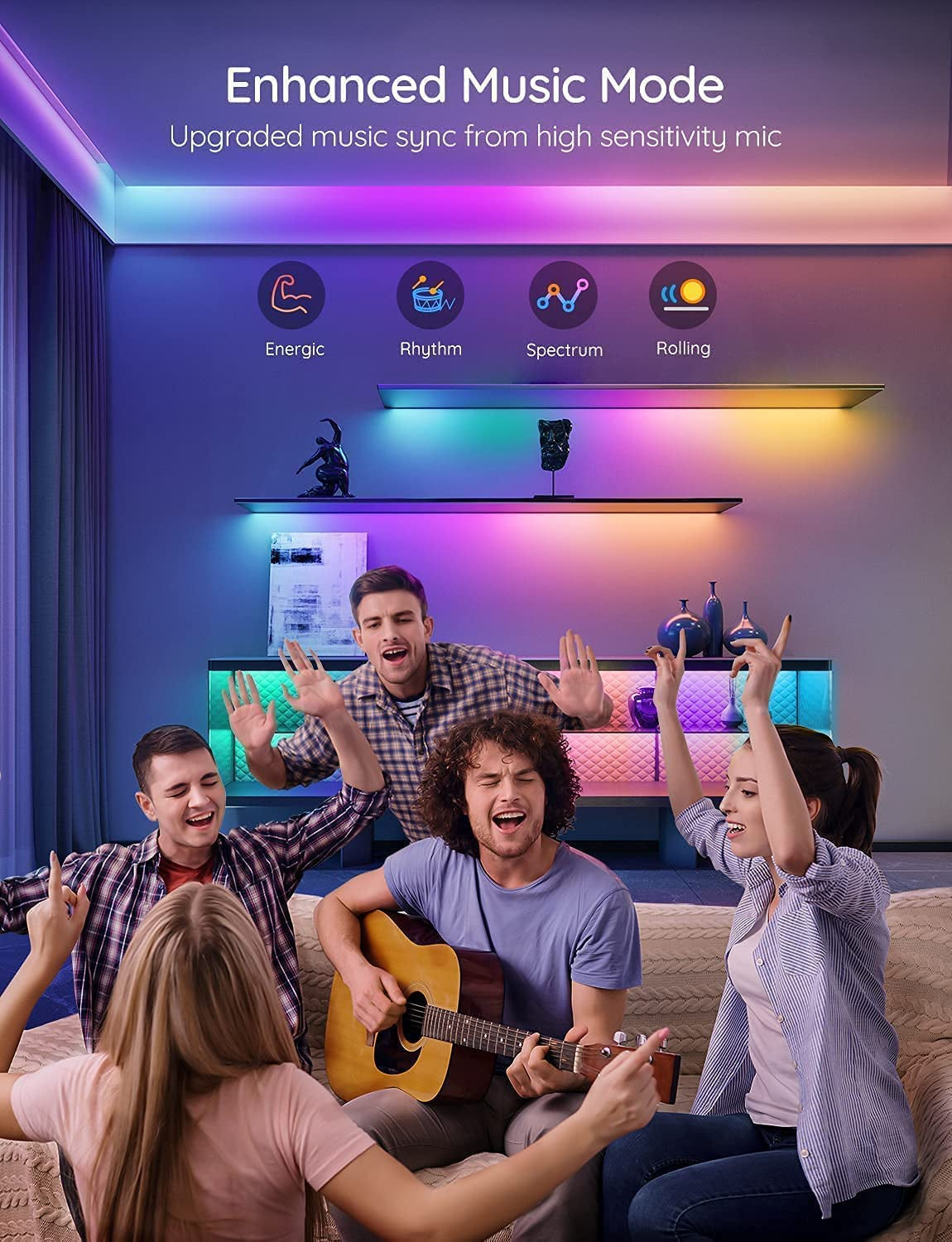 65.6Ft RGBIC LED Strip Lights for Bedroom, Smart LED Strip Lights Alexa Compatible, DIY Multiple Colors on One Line, Color Changing LED Lights Music Sync, Easter Decor, 2 Rolls of 32.8Ft