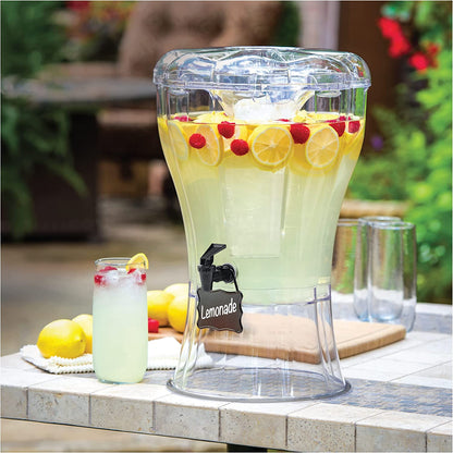 3.5 Gallon Beverage Dispenser - Clear Drink Dispenser, 3.5 Gallon Plastic Beverage Dispenser Comes with Stand, Spigot, Ice Cone, Large Punch Dispenser for Parties (Bonus Chalkboard ID Tag)