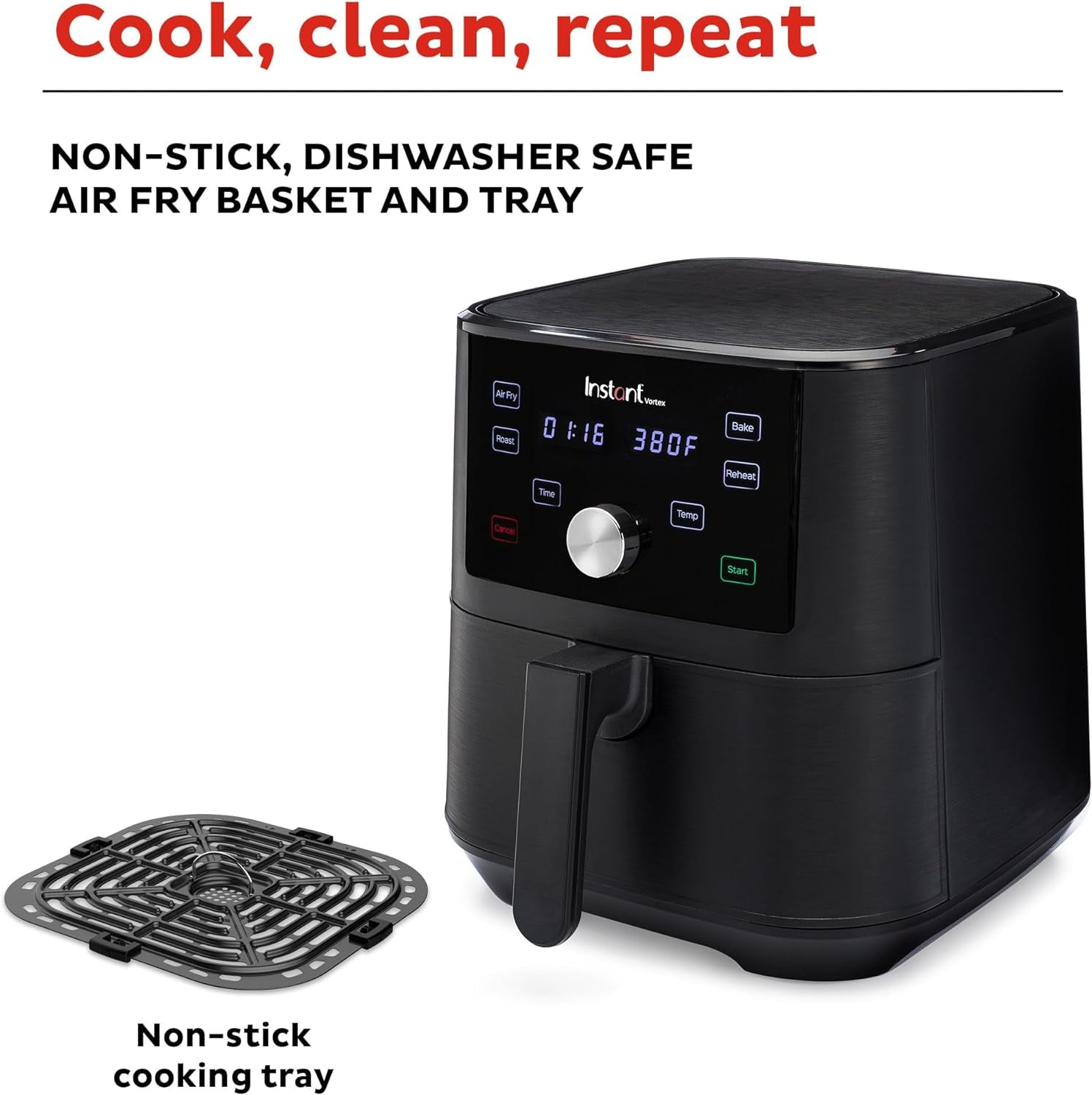 Instant Vortex 6QT XL Air Fryer, 4-In-1 Functions That Crisps, Roasts, Reheats, Bakes for Quick Easy Meals, 100+ In-App Recipes, Is Dishwasher-Safe, from the Makers of , Black