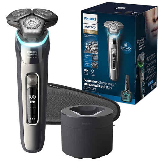 9500 Rechargeable Wet & Dry Electric Shaver with Quick Clean, Travel Case, Pop up Trimmer, S9985/84, Black