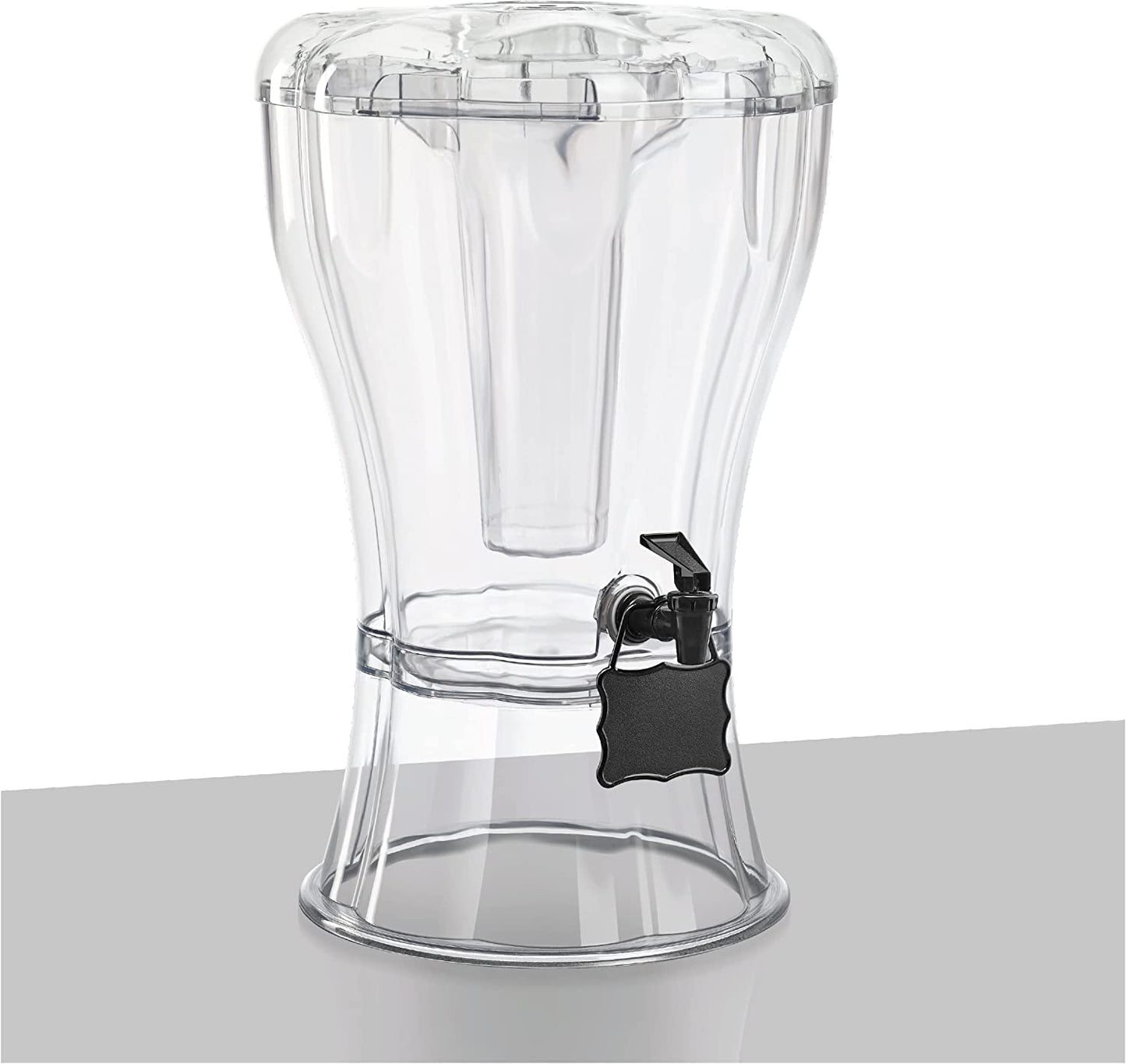 3.5 Gallon Beverage Dispenser - Clear Drink Dispenser, 3.5 Gallon Plastic Beverage Dispenser Comes with Stand, Spigot, Ice Cone, Large Punch Dispenser for Parties (Bonus Chalkboard ID Tag)