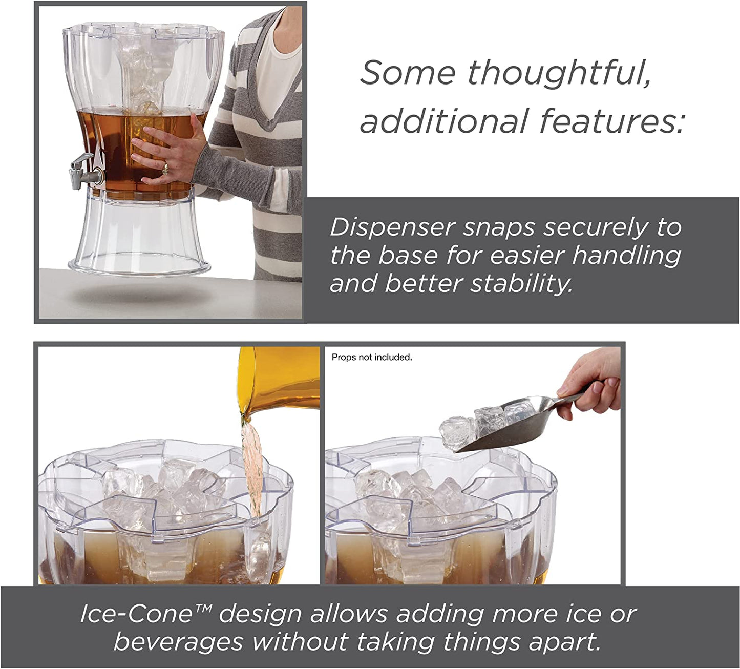 3.5 Gallon Beverage Dispenser - Clear Drink Dispenser, 3.5 Gallon Plastic Beverage Dispenser Comes with Stand, Spigot, Ice Cone, Large Punch Dispenser for Parties (Bonus Chalkboard ID Tag)