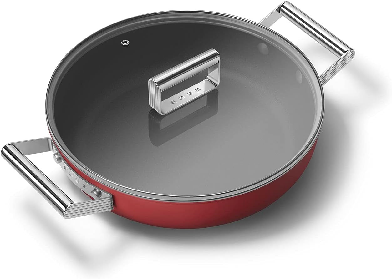 Cookware 11-Inch Red Deep Pan with Lid