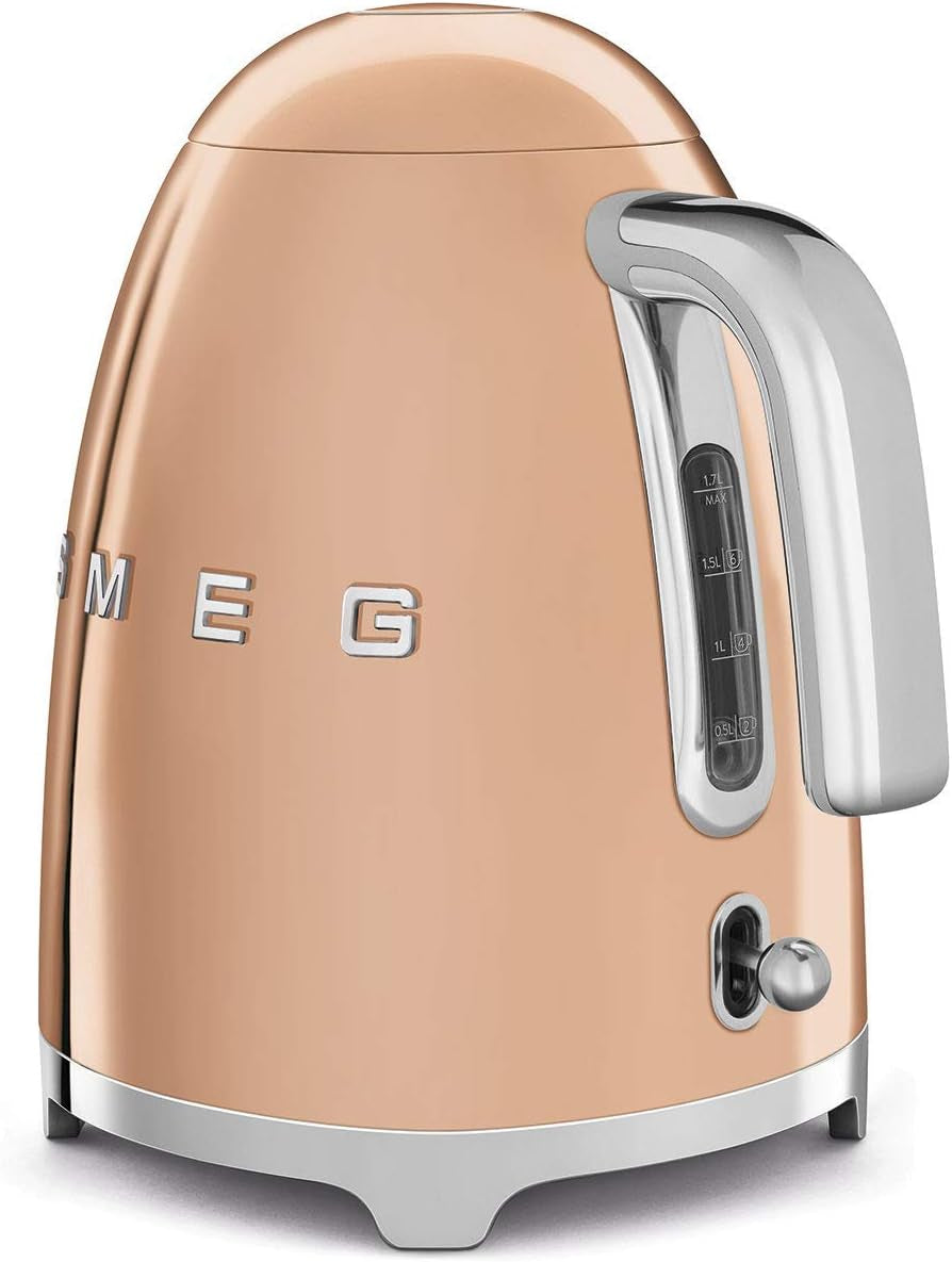 KLF03RGUS 50'S Retro Style Aesthetic Electric Kettle with Embossed Logo, Rose Gold