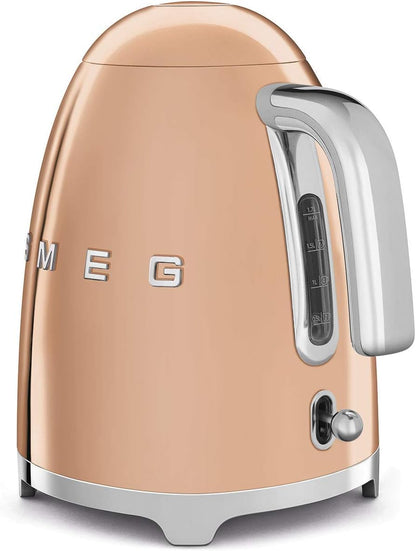 KLF03RGUS 50'S Retro Style Aesthetic Electric Kettle with Embossed Logo, Rose Gold