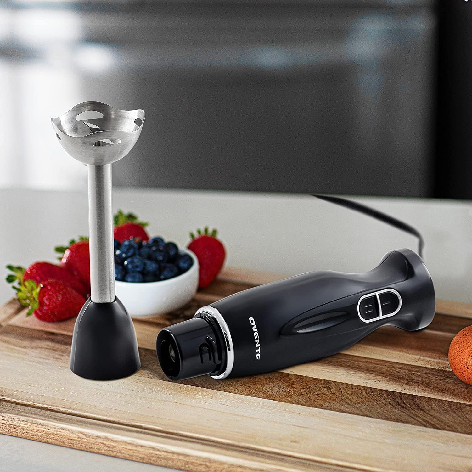 Electric Immersion Hand Blender 300 Watt 2 Mixing Speed with Stainless Steel Blades, Powerful Portable Easy Control Grip Stick Mixer Perfect for Smoothies, Puree Baby Food & Soup, Black HS560B