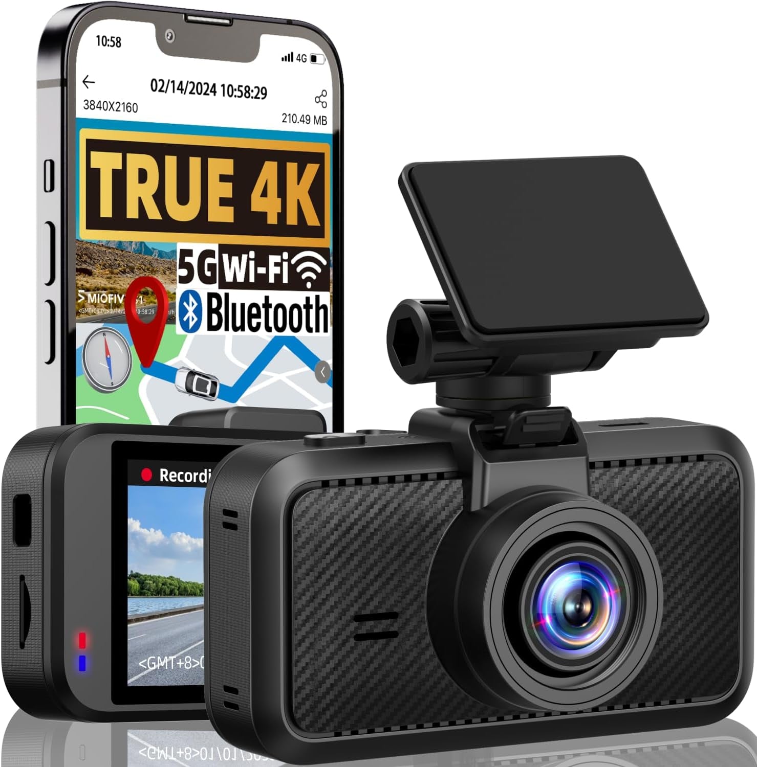Dash Cam Front for Car 4K/2160P Dash Camera with 5G Wifi and Bluetooth App,Built-In GPS 3.0