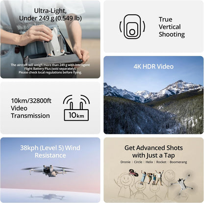 Mini 3 ( RC), Lightweight Mini Drone with 4K HDR Video, 38-Min Flight Time, True Vertical Shooting, Return to Home, up to 10Km Video Transmission, Drone with Camera for Beginners