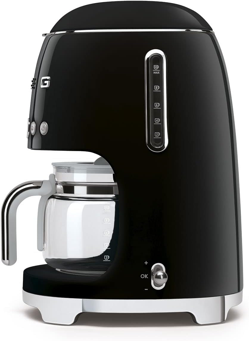 50'S Retro Style Aesthetic Drip Filter Coffee Machine, 10 Cups, Black