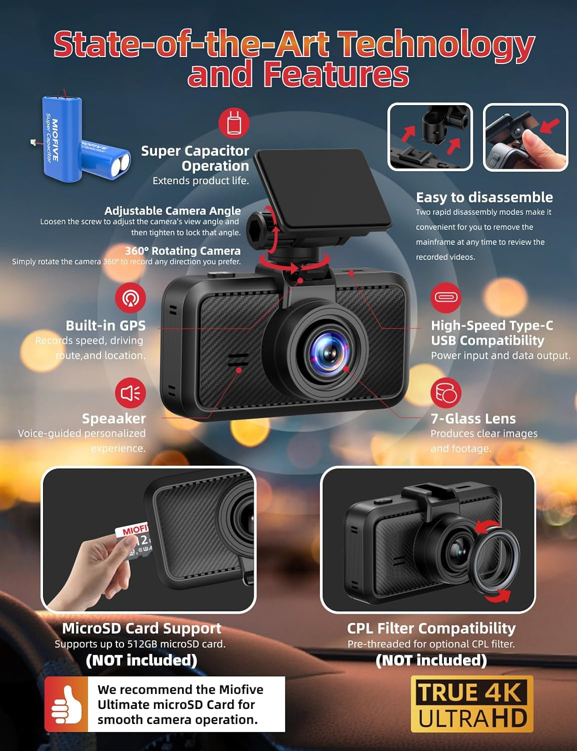 Dash Cam Front for Car 4K/2160P Dash Camera with 5G Wifi and Bluetooth App,Built-In GPS 3.0