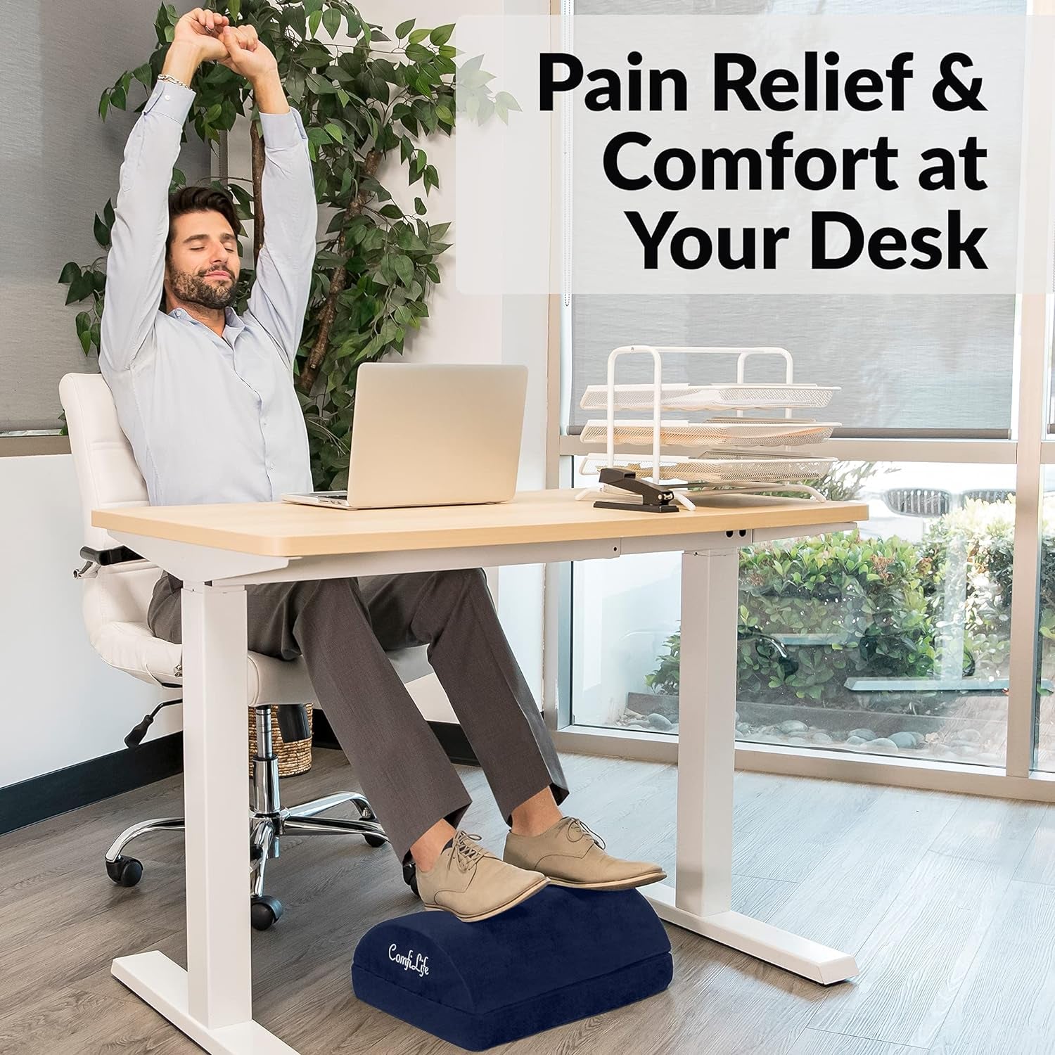 Foot Rest under Desk for Office Use – Adjustable Height Memory Foam Foot Stool under Desk for Office Chair & Gaming Chair – Ergonomic under Desk Foot Rest for Back & Hip Pain Relief (Navy)
