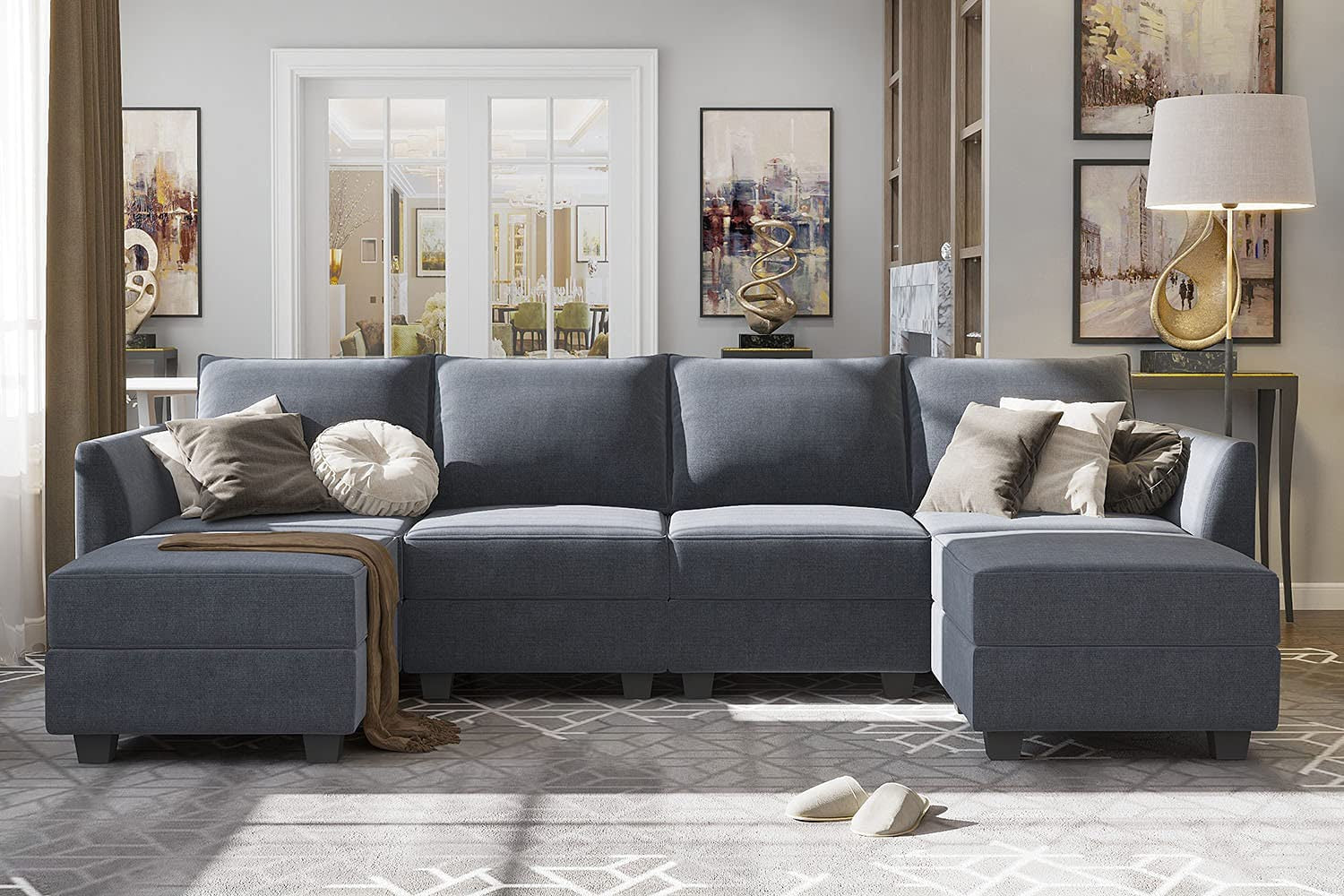 Modular Sectional Sofa U Shaped Couch with Reversible Chaise Modular Sofa Couch with Storage Seats, Bluish Grey - Growing Apex Home, Sweet Home