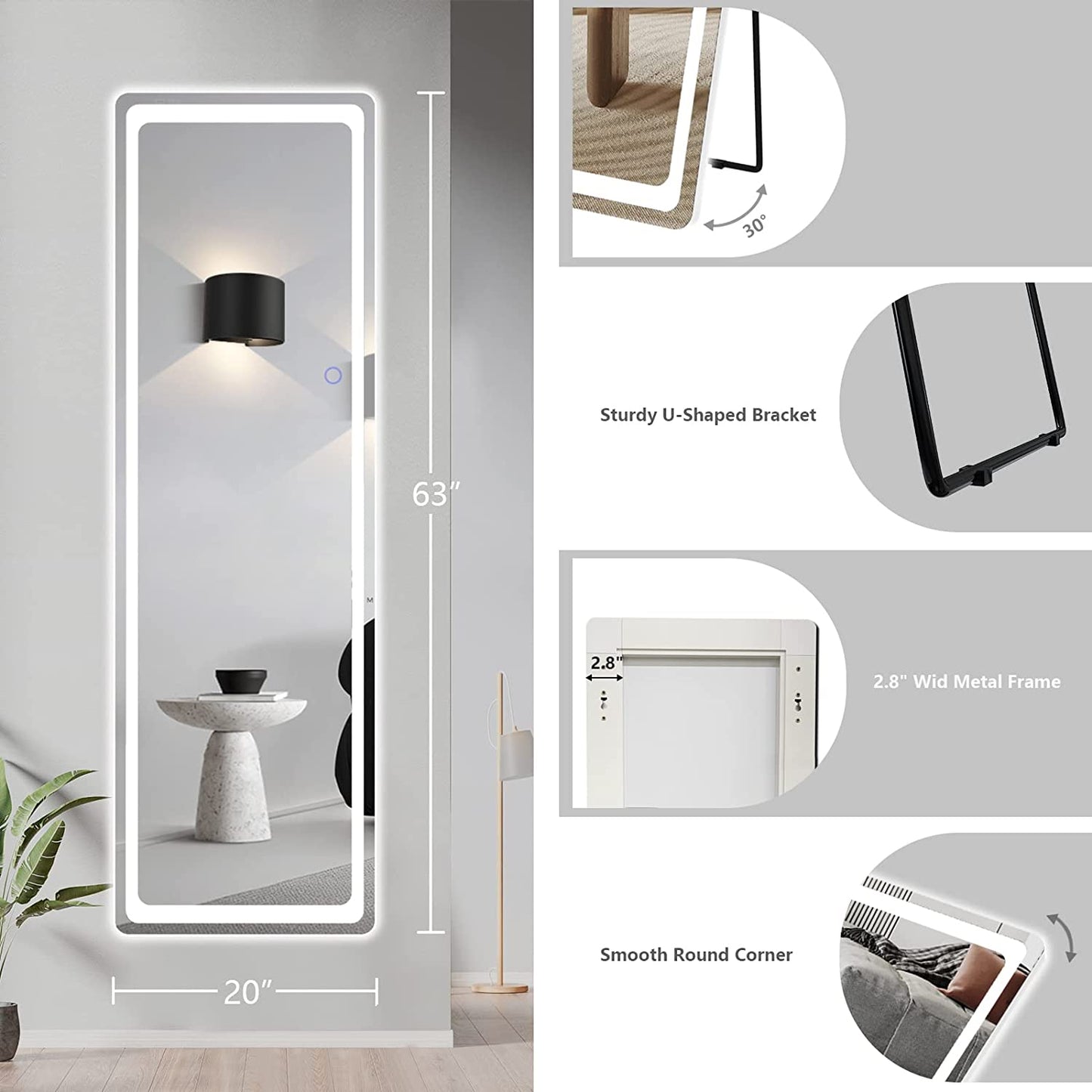 LED Full-Length Floor Mirror 63"x20" - Growing Apex Home, Sweet Home