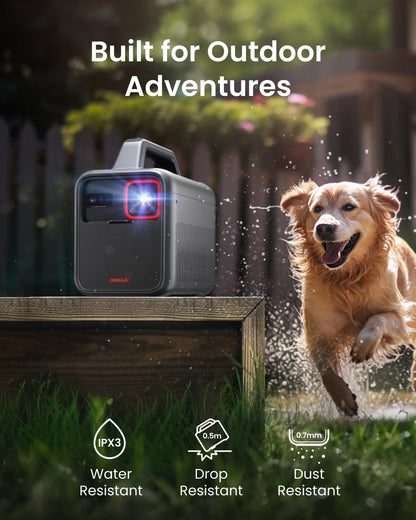 Mars 3 Outdoor Portable Projector, 1000 ANSI Lumens, Ai-Powered Image, Built-In Battery with 5 Hour Playtime, Android TV, 200 Inch Home Theater, Camping, Road Trip, Backyard, or Anywhere