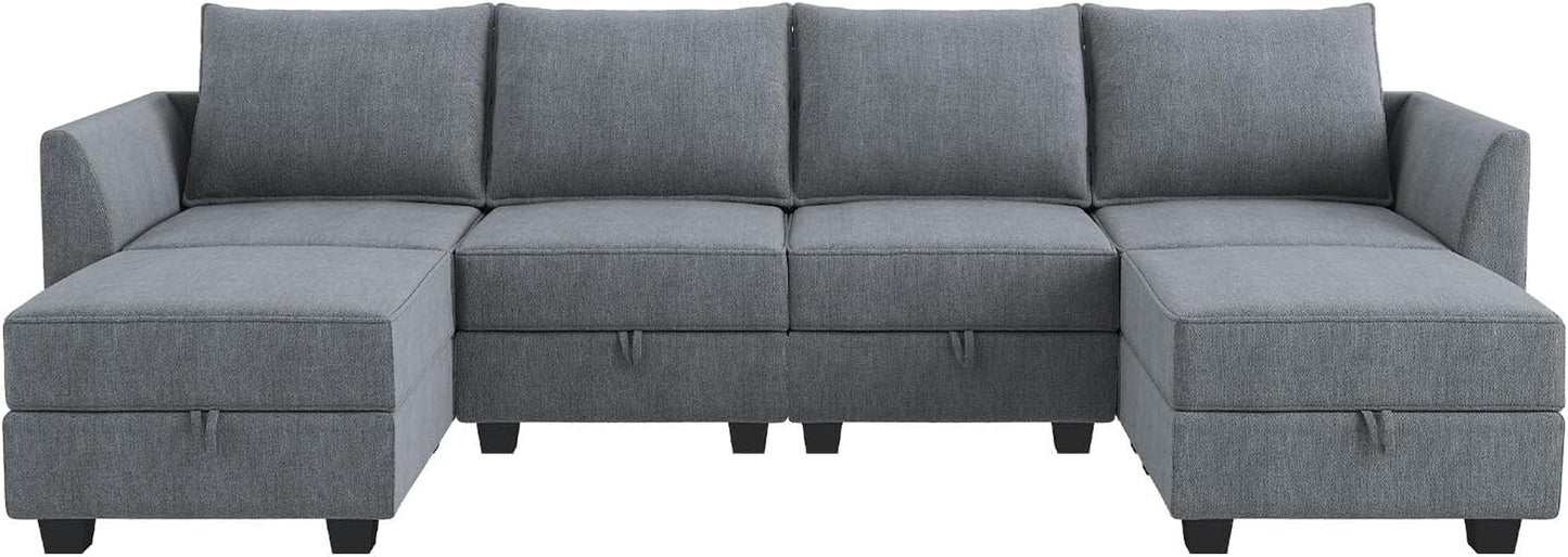 Modular Sectional Sofa U Shaped Couch with Reversible Chaise Modular Sofa Couch with Storage Seats, Bluish Grey - Growing Apex Home, Sweet Home