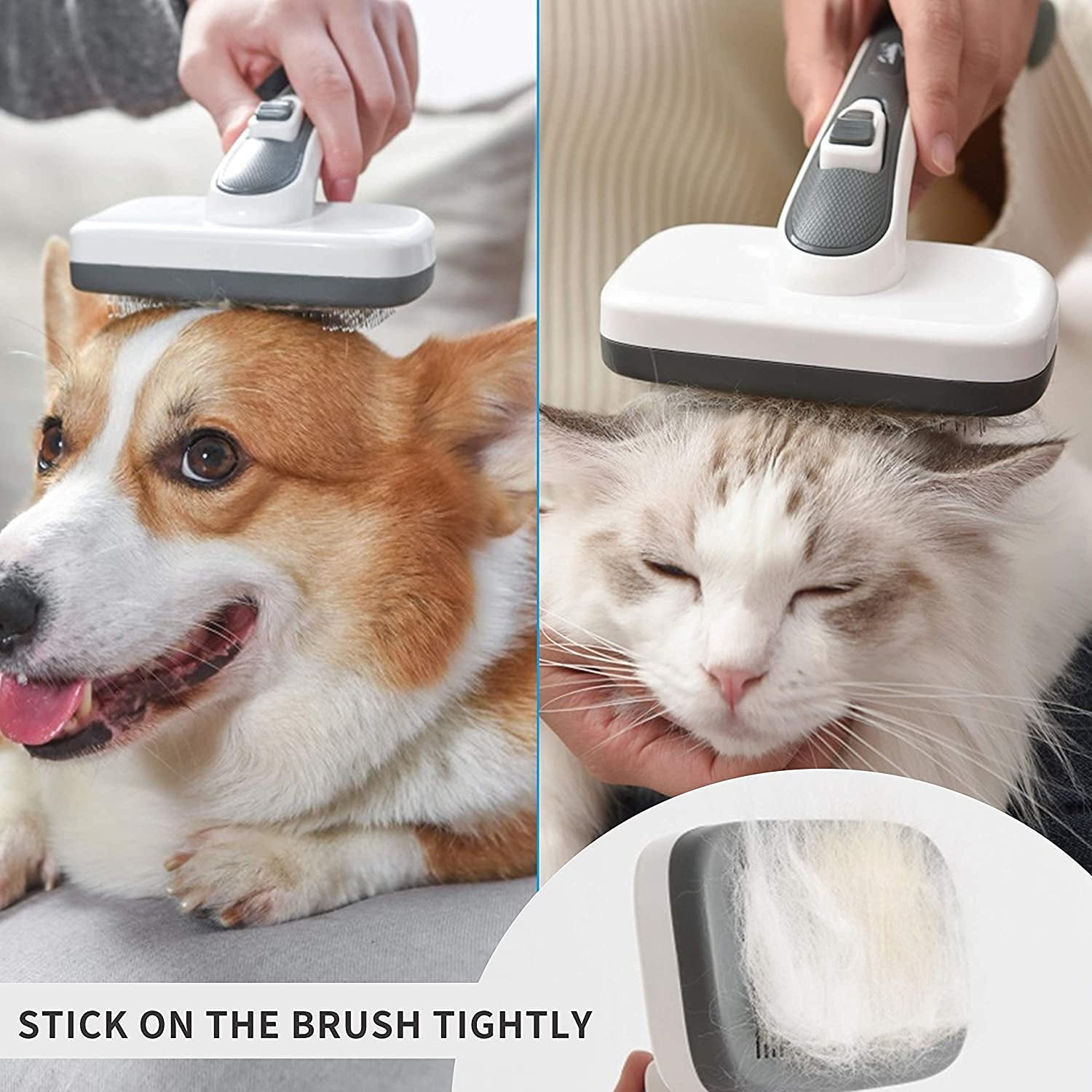 Self Cleaning Slicker Brush for Dogs - Pet Grooming Brush for Shedding, Dog Brush for Long and Short Hair to Removes Tangles and Loose Hair, the Pet Hair Brush Suitable for Cats and Dogs (Gra