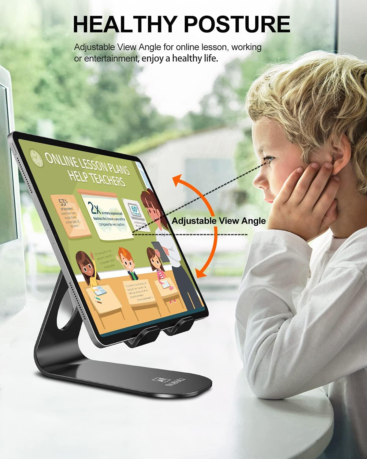 Tablet Stand Tablet Holder for Desk Adjustable Stand Foldable Tablet Holder Compatible with Ipad Galaxy Tab Iphone Kindle Black - Growing Apex Tech